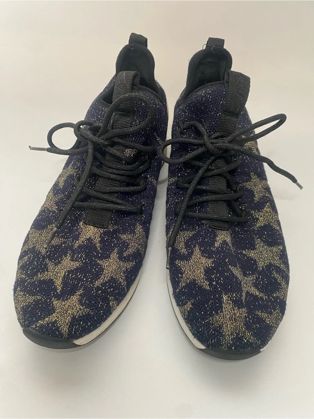 Ash Womens Blue Navy and Gold Jaguar Star Metallic Knit Platform Sneakers